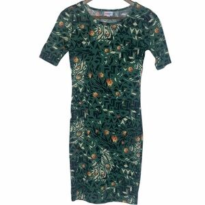 NWT LuLaRoe Julia Dress Green Multicolor Floral and Geometric Pattern Size XXS